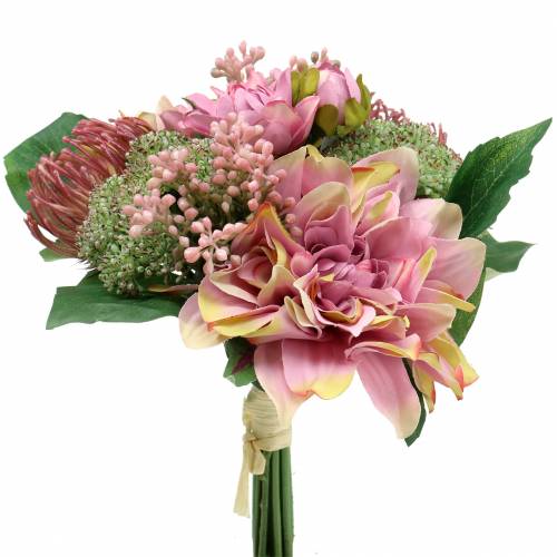daiktų Puokštė jurginai ir protea, šilkinės gėlės, vasaros dekoracija L25cm