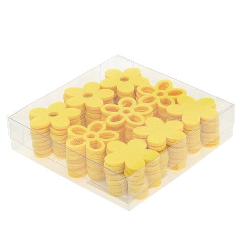 Floristik24 Dekoratyvinis veltinis gėlių geltonas asorti 4cm 72 vnt