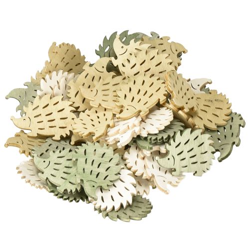daiktų Taškinė apdaila medinė ežiuko dekoracija žalia ruda balta 4x3cm 72 vnt