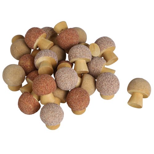 daiktų Papuošimas išsklaidytas mediniais grybais dekoravimas mini grybukai rudi Ø2cm 24 vnt