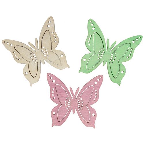 Floristik24 Sklaidos dekoracijos drugelis rožinis, žalias, natūralus 4cm 72 vnt