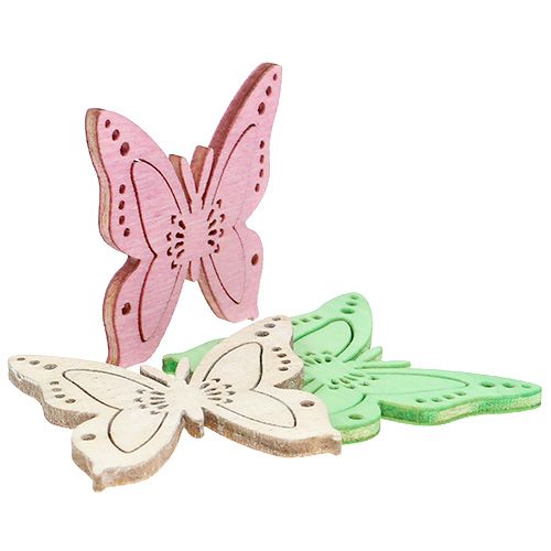 Floristik24 Sklaidos dekoracijos drugelis rožinis, žalias, natūralus 4cm 72 vnt