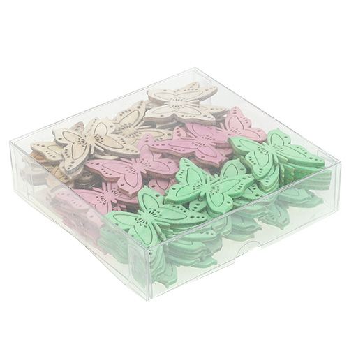 Floristik24 Sklaidos dekoracijos drugelis rožinis, žalias, natūralus 4cm 72 vnt