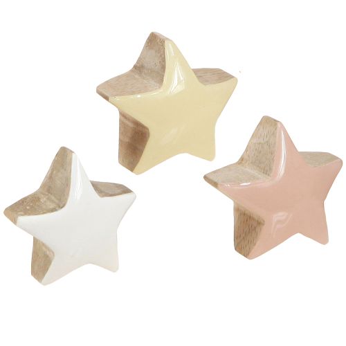 Dekoracijos medinės žvaigždutės, rožinės, baltos, geltonos, Ø3cm, 9 vnt.