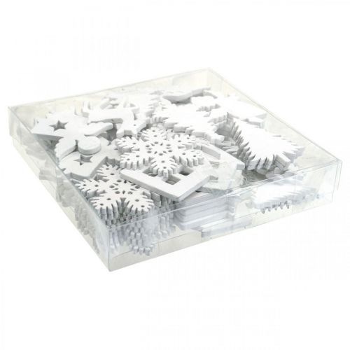 Floristik24 Papuošimas kalėdine medžio mišraine balta 4cm 72 vnt