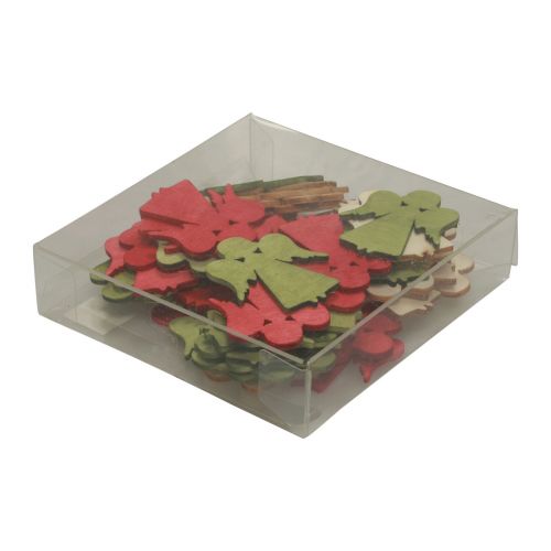 daiktų Taškinė dekoracija Kalėdinis medinis angelas raudonas žalias natūralus 5x3,5cm 48 vnt
