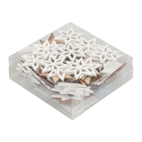 daiktų Taškinė dekoracija Kalėdinės medinės žvaigždės baltos/natūralios Ø4cm 72 vnt