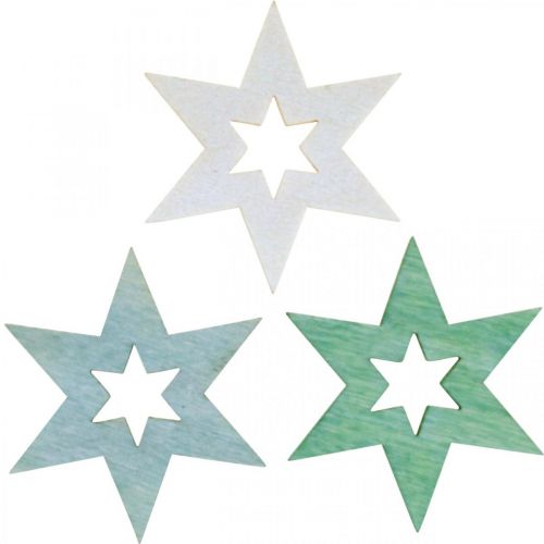 Floristik24 Medinės žvaigždės deko pabarstukai Christmas Green H4cm 72p