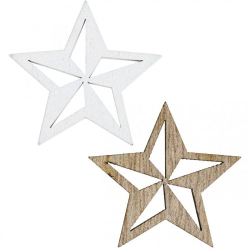 Floristik24 Medinės žvaigždės dekoratyvinis barstytinis papuošimas kalėdinis baltas/natūralus 3,5cm 48 vnt