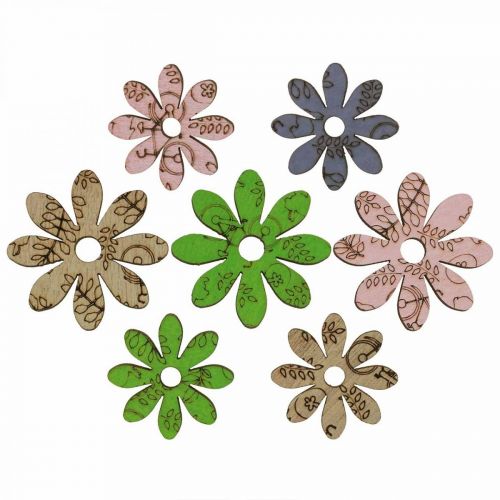 daiktų Medinės gėlės išsklaidytos dekoracijos žiedai žalia/rožinė/mėlyna/gamta Ø3,5–5cm 72p
