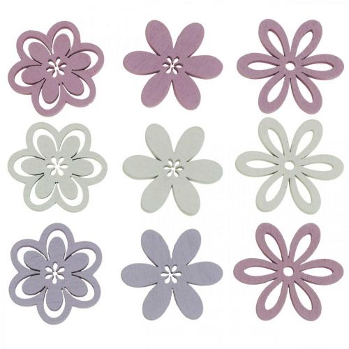 daiktų Medinės gėlės išmėtytos dekoracijos gėlės violetinės/rožinės/baltos Ø3,5cm 48 vnt.