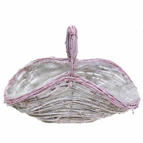 Floristik24 Gėlių krepšelis su rankena balta ir sena rožė 35cm × 17cm H25cm