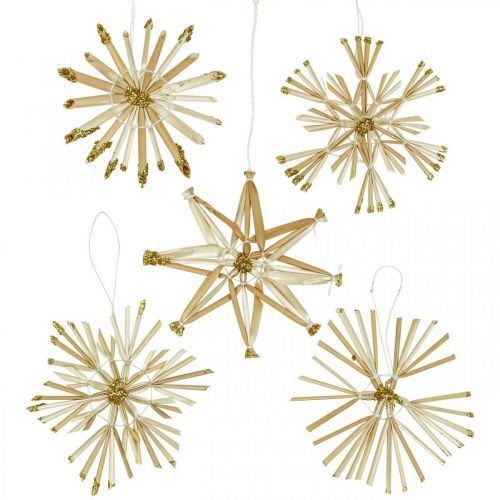 Floristik24 Straw Stars Glitter Gold Rinkinys Kalėdų dekoracijos Ø8cm 24vnt