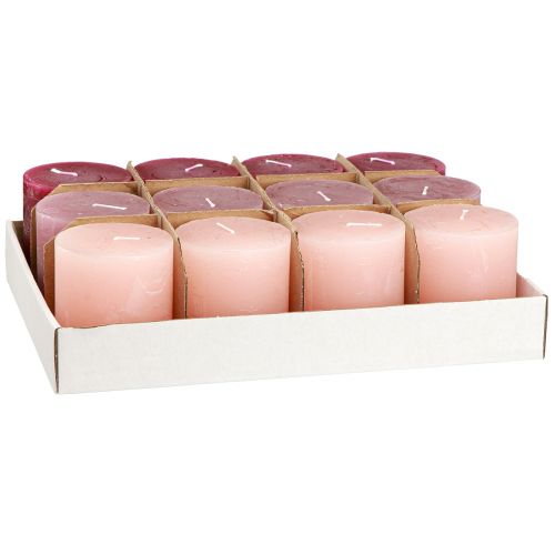 daiktų Stulpinės žvakės vienspalvės 3 spalvos Uoga 70×80mm 12 vnt