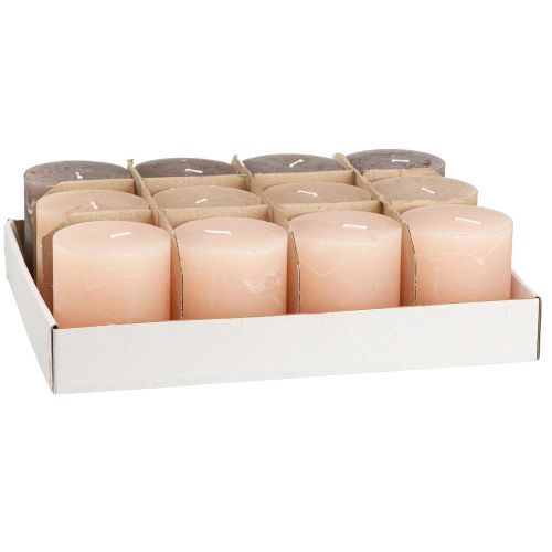 daiktų Stulpinės žvakės vienspalvės 3 spalvos ruda 70×80mm 12 vnt