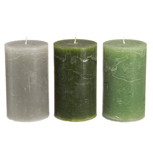 Stulpinės žvakės vienspalvės 3 spalvos žalia 70×120mm 12 vnt