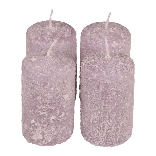Floristik24 Stulpinės žvakės žieminės Kalėdinės žvakės violetinės 60×100mm 4 vnt