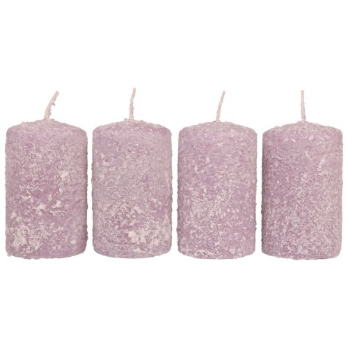Floristik24 Stulpinės žvakės žieminės Kalėdinės žvakės violetinės 60×100mm 4 vnt