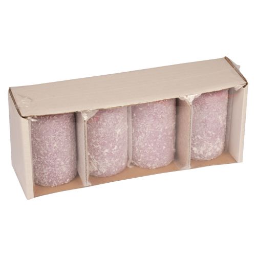 Floristik24 Stulpinės žvakės žieminės Kalėdinės žvakės violetinės 60×100mm 4 vnt