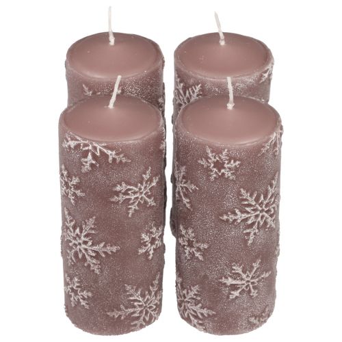 daiktų Stulpinės žvakės rožinės žvakės snaigės 150/65mm 4vnt