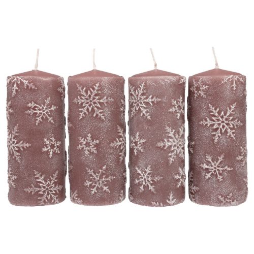 daiktų Stulpinės žvakės rožinės žvakės snaigės 150/65mm 4vnt