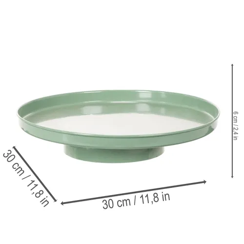 Apvali žalia dekoratyvinė lėkštė ant stovo stalo dekoravimui, 30 cm | Floristik24.lt