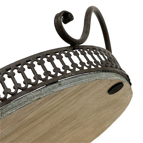 daiktų Padėklas su rankenomis Ø20cm H8,5cm rudos spalvos