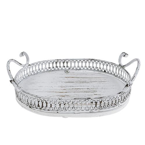 Floristik24 Padėklas su rankenomis ovalios 23cm x 17,5cm H7,5cm baltas