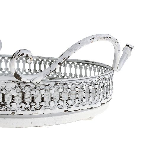 daiktų Padėklas su rankenomis ovalios 23cm x 17,5cm H7,5cm baltas