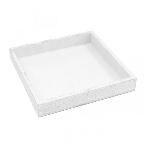 Floristik24 Dekoratyvinis padėklas baltas kvadratinis medinis stalo dekoravimas vintažinis 19×19cm