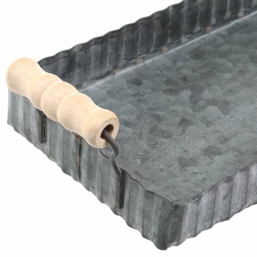 Floristik24 Dekoratyvinis padėklas su medinėmis rankenomis cinko sidabras 24 × 12,5 cm
