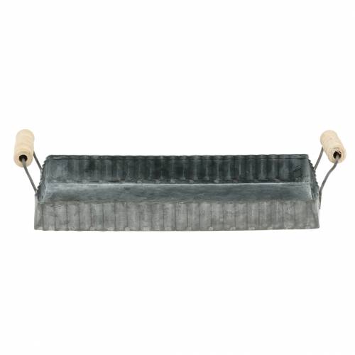 Floristik24 Dekoratyvinis padėklas su medinėmis rankenomis cinko sidabras 24 × 12,5 cm