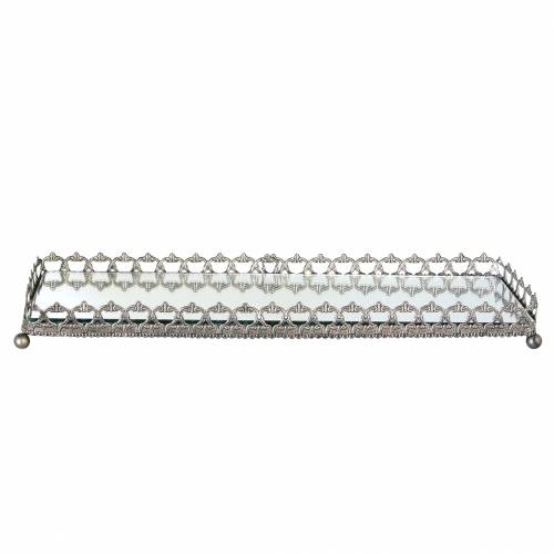 Floristik24 Dekoratyvinis padėklas veidrodiniu dugnu senovinis sidabrinis 53cm x 18cm