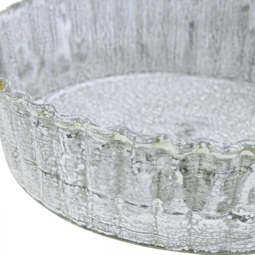 Floristik24 Biskvito formos metalinė lėkštė, apvalus dekoratyvinis padėklas, stalo apdaila skalbta balta Ø14cm H4cm