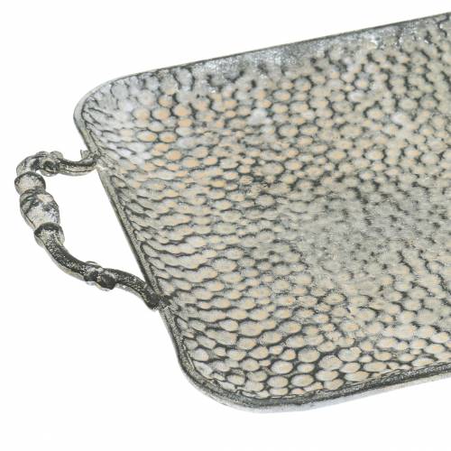 Floristik24 Dekoratyvinis padėklas su rankenomis senovinis sidabras 45cm x 25cm