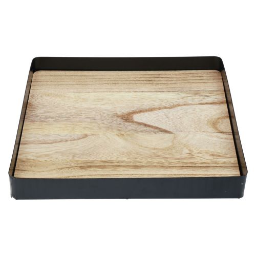 daiktų Dekoratyvinis padėklas metalo medžio kvadratas natūrali juoda 25,5×25,5×4cm