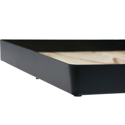 daiktų Dekoratyvinis padėklas metalo medžio kvadratas natūrali juoda 25,5×25,5×4cm