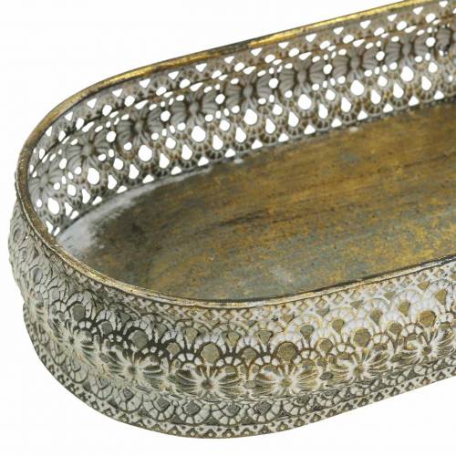 Floristik24 Dekoratyvinis padėklas ovalus antikvarinis auksas, baltas 40,5 × 14 cm