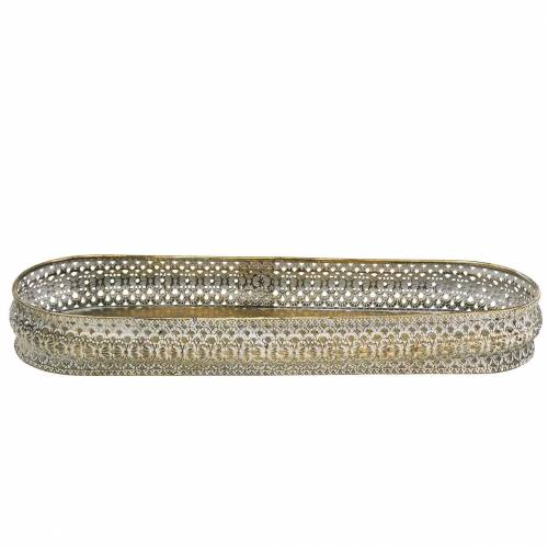 Floristik24 Dekoratyvinis padėklas ovalus antikvarinis auksas, baltas 40,5 × 14 cm