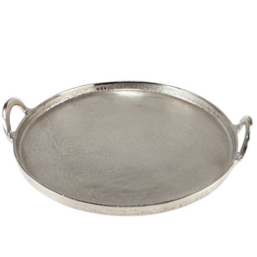 daiktų Padėklas apvalus sidabrinis metalinis padėklas su rankena 38x35x6,5cm
