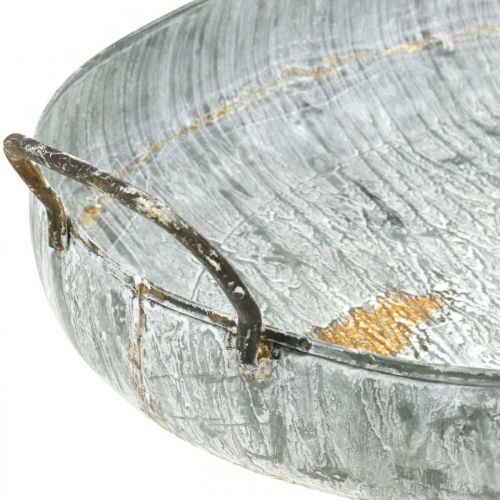 daiktų Metalinis dubuo su rankenomis, sodintuvas, dekoratyvinis padėklas senovinės išvaizdos baltai skalbtas L51/40,5cm 2 rinkinys