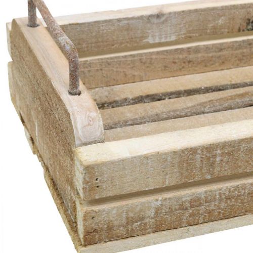 Floristik24 Medinis padėklas su metalinėmis rankenomis, vazonas baltai skalbtas L40cm