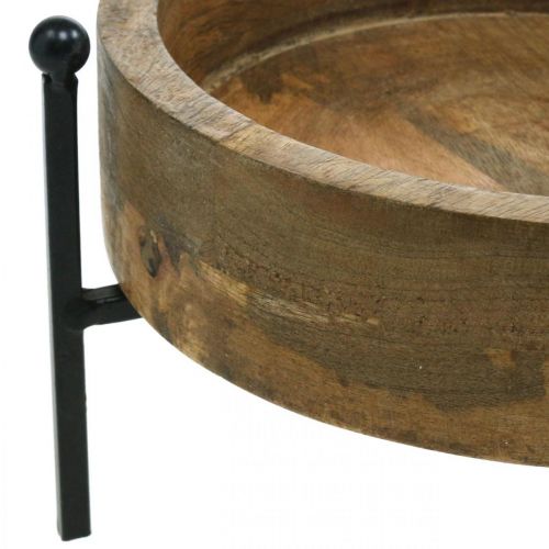 Floristik24 Apvalus medinis padėklas, dubuo su kojelėmis, medinė dekoracija sodinimui natūrali, juoda Ø19,5cm H11cm