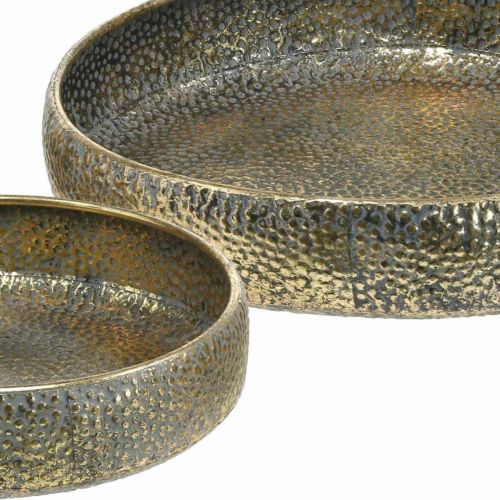 Floristik24 Rytietiškas metalinis dubuo, dekoratyvinis indas sodinimui Auksinis, senovinės išvaizdos Ø49 / 38cm, rinkinyje 2 vnt.