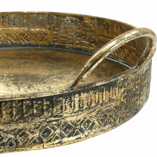 Floristik24 Dekoratyvinis dubuo su rankenomis, raštuotas augalų padėklas, auksinis metalinis indas, senovinė išvaizda W45,5/42cm Ø39,5/34cm 2 rinkinys