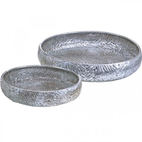 Dekoratyvinis dubuo sidabrinis apvalus senovinės išvaizdos metalinis Ø50/38cm rinkinys po 2