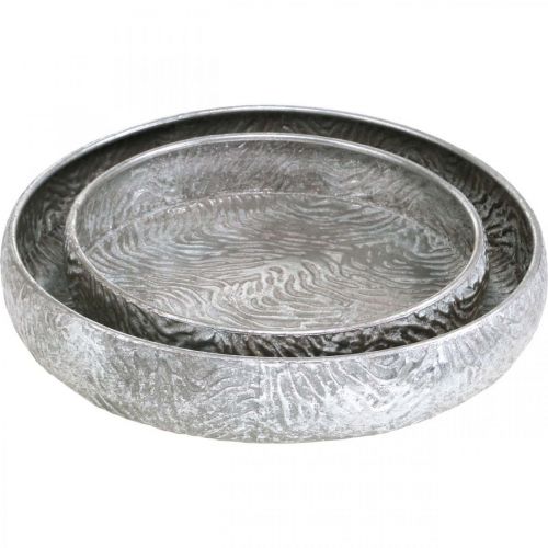 daiktų Dekoratyvinis dubuo sidabrinis apvalus senovinės išvaizdos metalinis Ø50/38cm rinkinys po 2