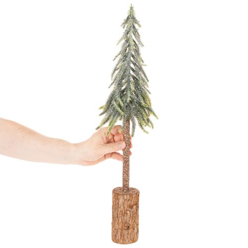 Dirbtinė eglė, apledėjusi, su mediniu pagrindu, žiemos dekoracija, 60 cm | Floristik24.lt