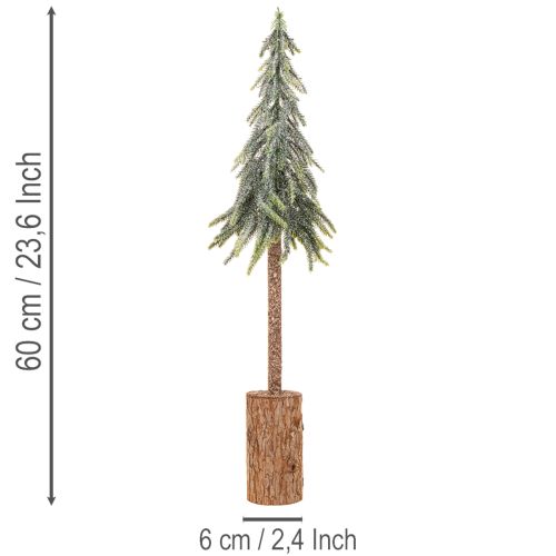 Dirbtinė eglė, apledėjusi, su mediniu pagrindu, žiemos dekoracija, 60 cm | Floristik24.lt