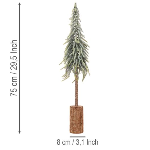Dirbtinė eglė, apledėjusi, dekoratyvinė eglutė ant medinio pagrindo žiemos ir Kalėdų dekoracijoms, 75 cm | Floristik24.lt